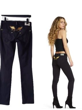 Robin's Jean Black Jeans with Gold Embroidered Wing Back 24
